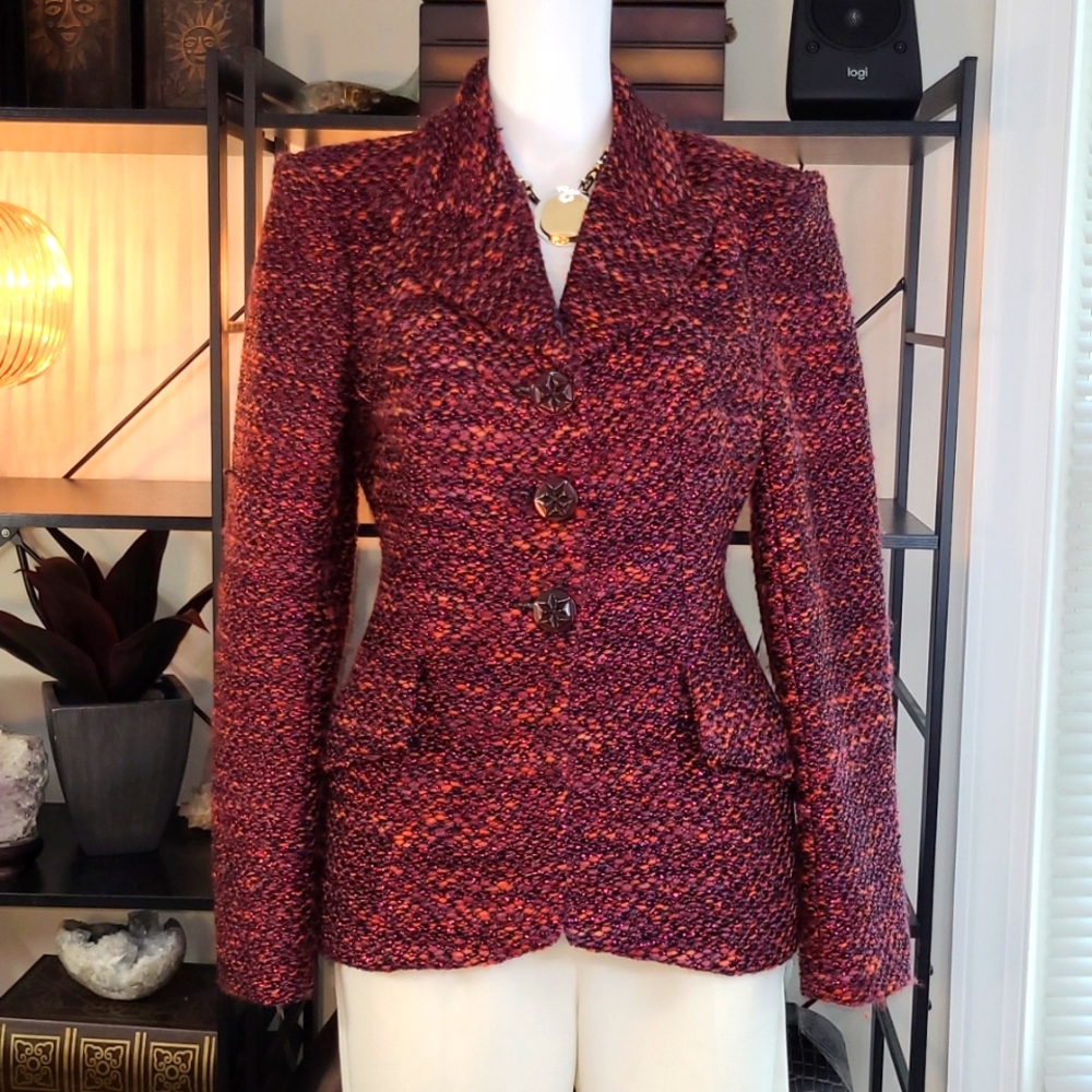 CHRISTIAN LACROIX Button-Up Wool Jacket in Dark Pink and Black